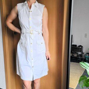 Calvin Klein White Sleeveless Belted Button Front Shirt Dress Size 4